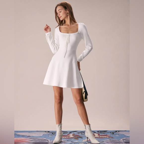 NWT RIHOAS The White Square Neck Sweater Mini Dress Sz S - Picture 6 of 7
